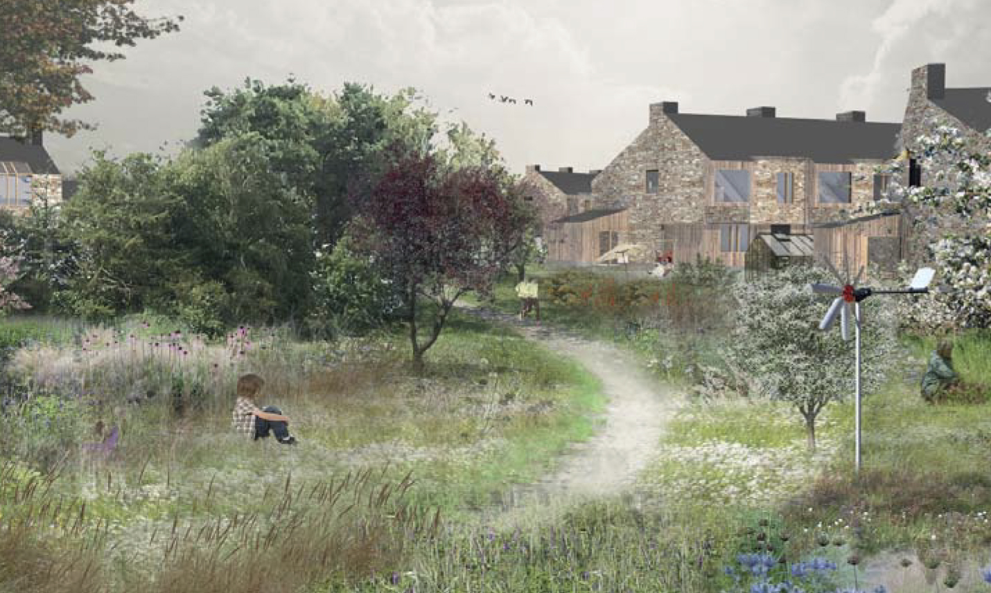 Illustration af huse og natur i det kommende Viby Øst